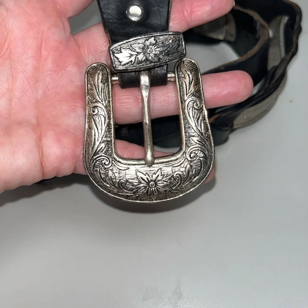 Source Unknown Black Belt with Ornate Silver Buckle